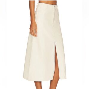 WeWoreWhat Vegan Leather Midi Skirt Ecru
